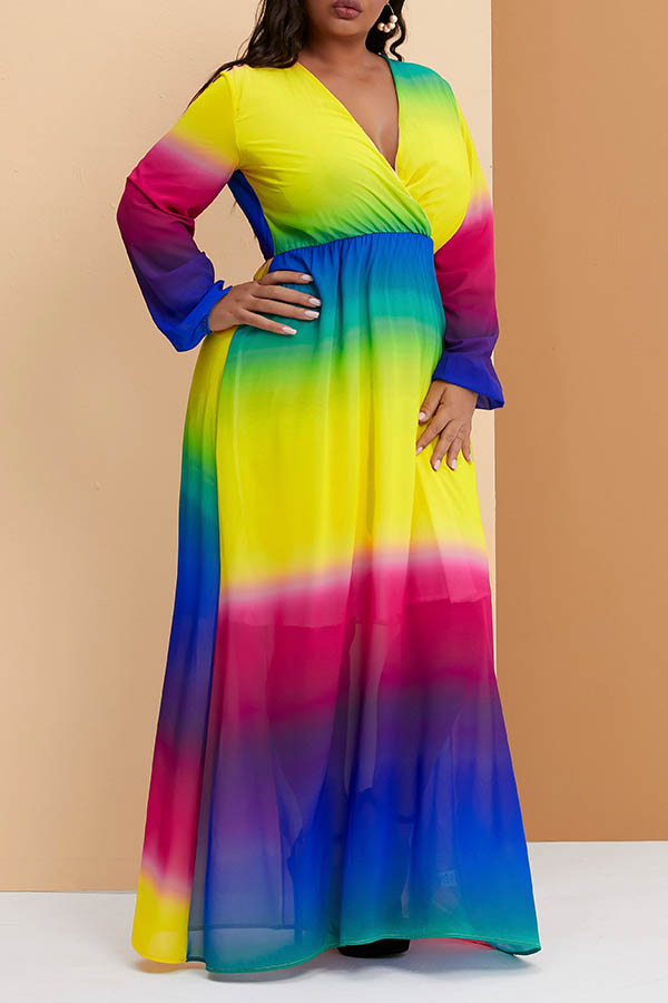 

Lovely Casual Gradual Change Printed Multicolor Floor Length Plus Size Dress, Multi