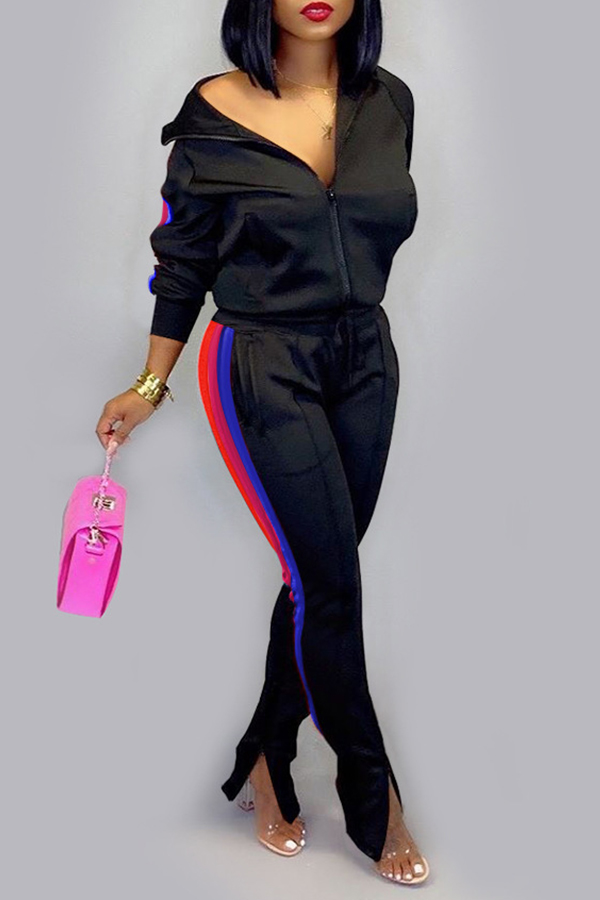 

Lovely Casual Patchwork Black Two-piece Pants Set