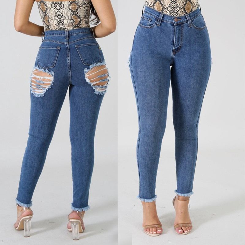 

Lovely Trendy Hollow-out Blue Jeans