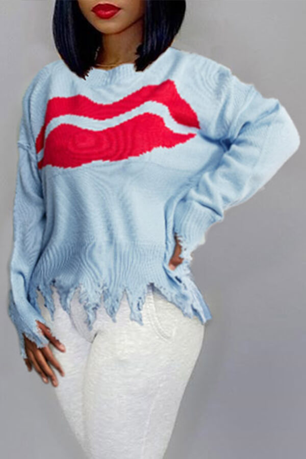 

Lovely Trendy Asymmetrical Blue Sweater