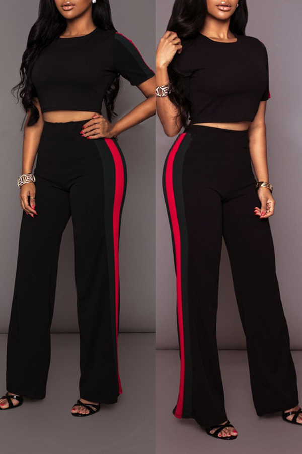 

Lovely Casual Patchwork Black Two-piece Pants Set