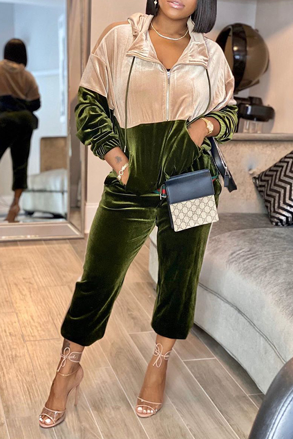 

Lovely Casual Patchwork Apricot Two-piece Pants Set
