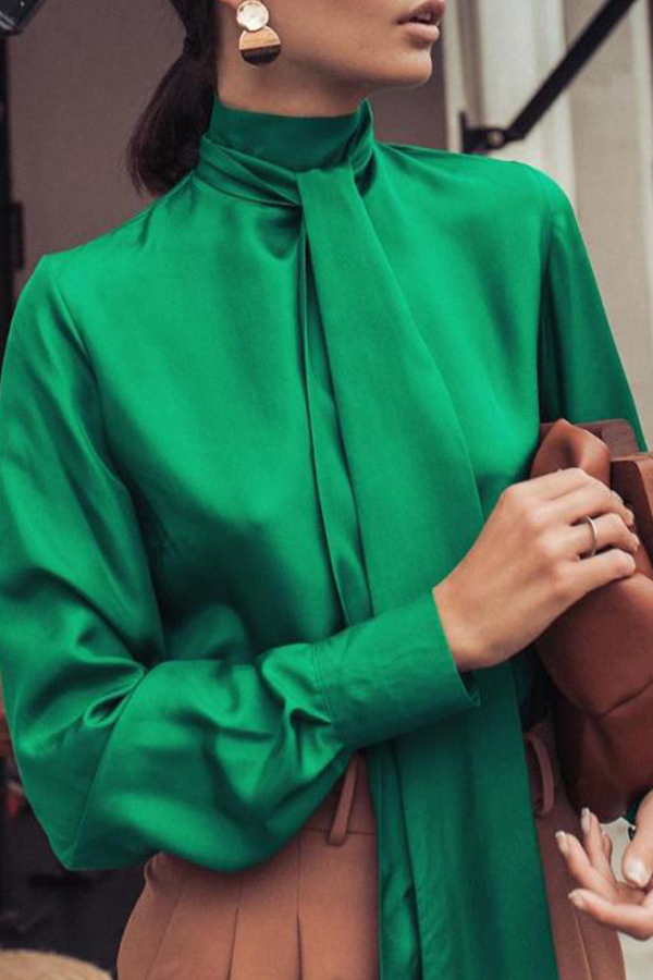 

Lovely Leisure Turtleneck Green Blouse