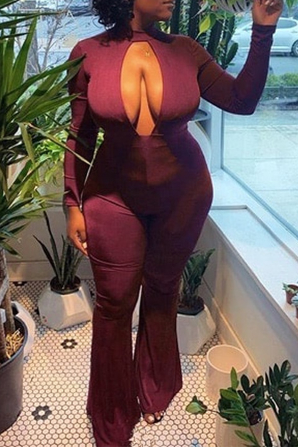 

Lovely Trendy Hollow-out Purple One-piece Jumpsuit