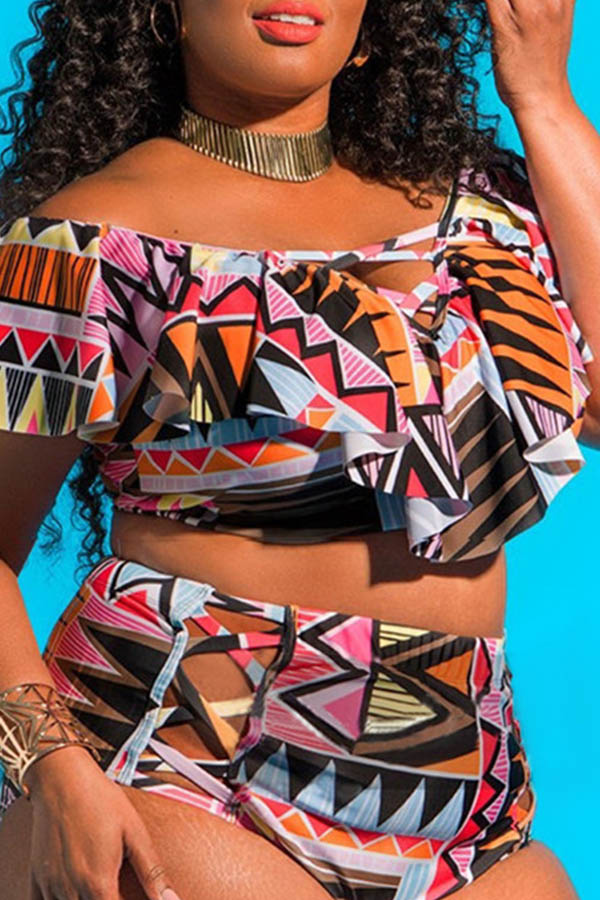 

Lovely Hollow-out Multicolor Plus Size Two-piece Swimwear, Multi