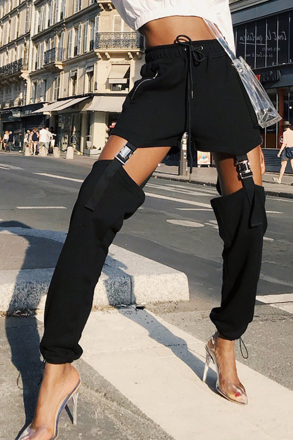 

Lovely Casual Hollow-out Black Pants