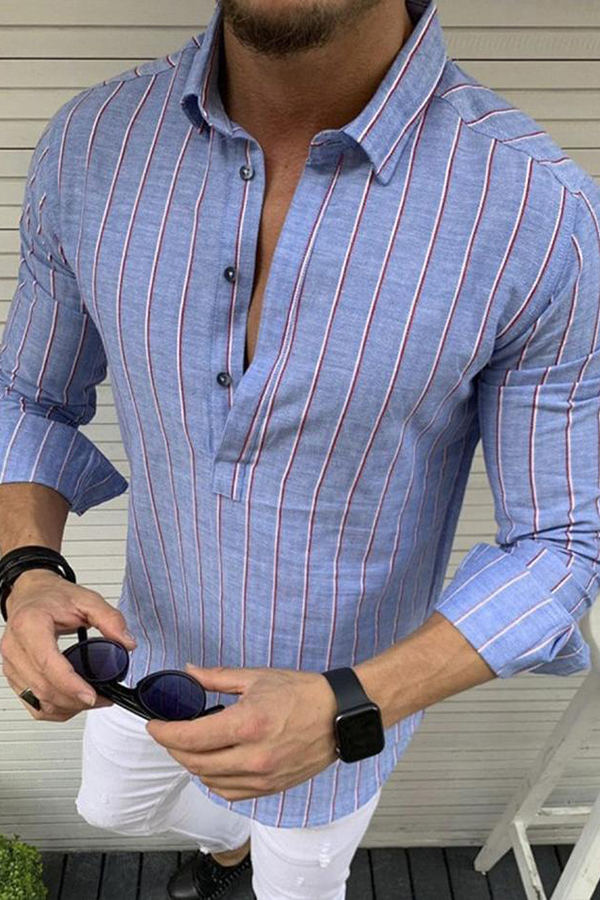 

Lovely Casual Striped Baby Blue Shirt