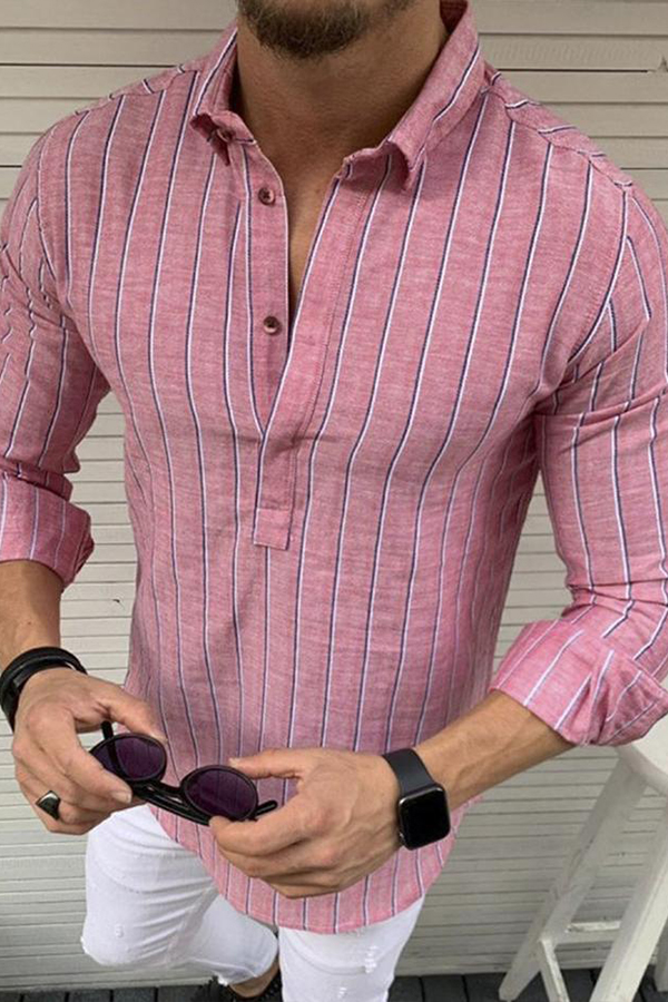 

Lovely Casual Striped Pink Shirt