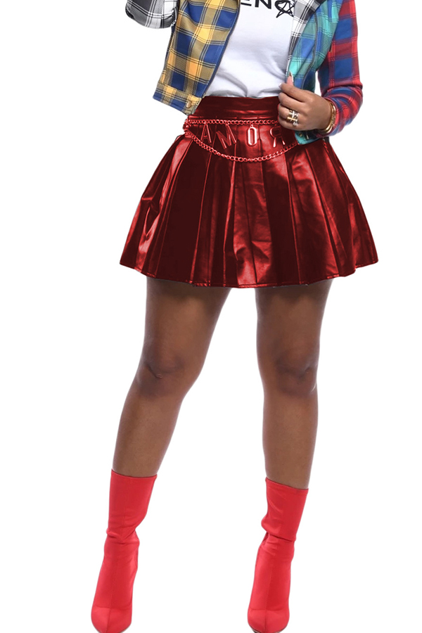 

Lovely Casual Ruffle Design Red Mini Skirt