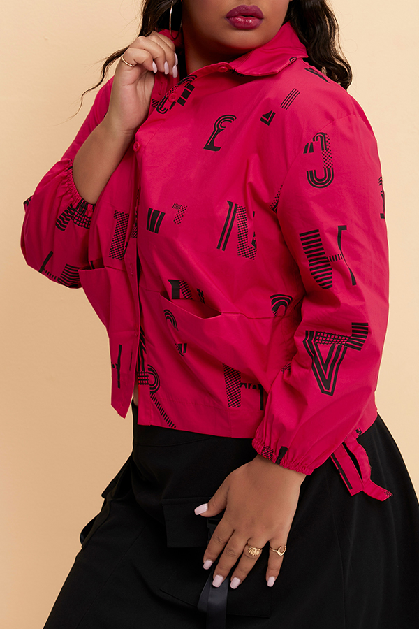 

Lovely Casual Printed Red Plus Size Coat
