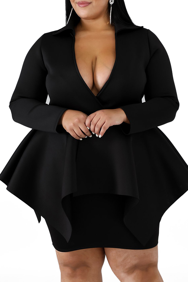 

Lovely Casual V Neck Black Plus Size Two-piece Skirt Set