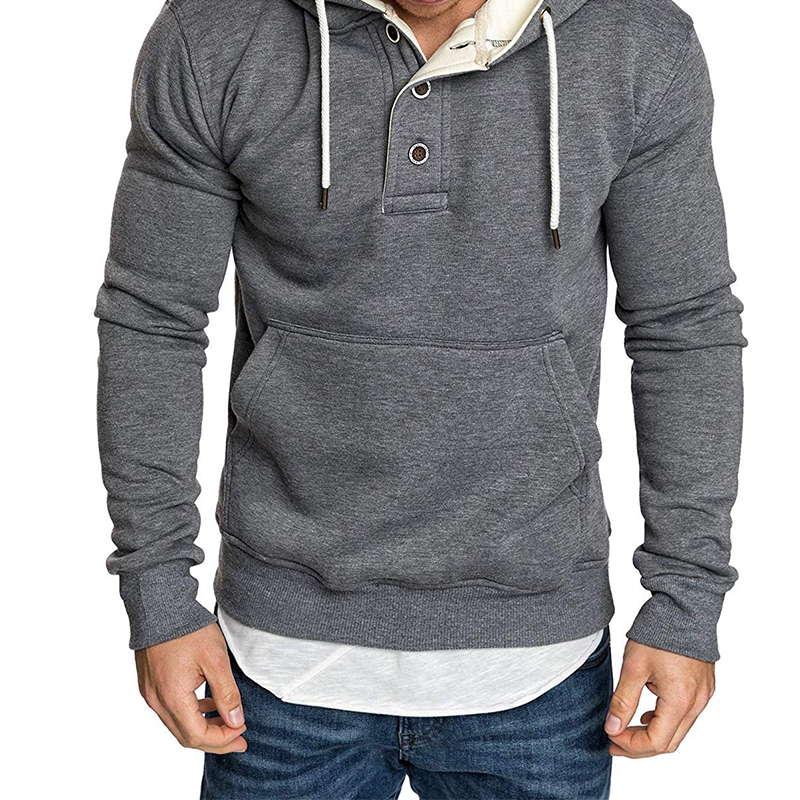 Cheap Hoodies Lovely Casual Hooded Collar Buttons Design Dark Grey Hoo