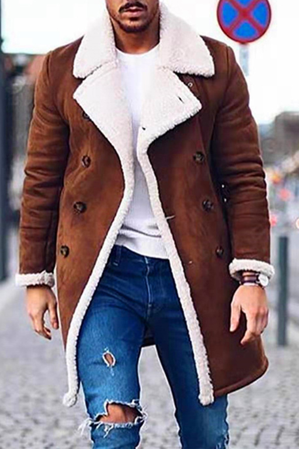 

Men Lovely Casual Turndown Collar Coffee Faux Suede