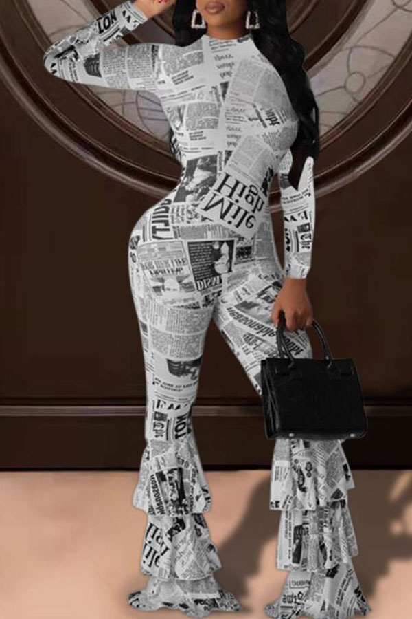 

Lovely Trendy Printed Flounce Milk White One-piece Jumpsuit