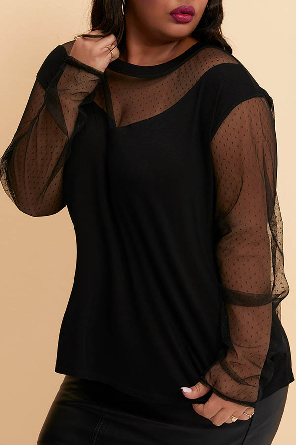 Cheap Plus Size Blouses&Shirts Lovely Trendy See-through Black Plus Si