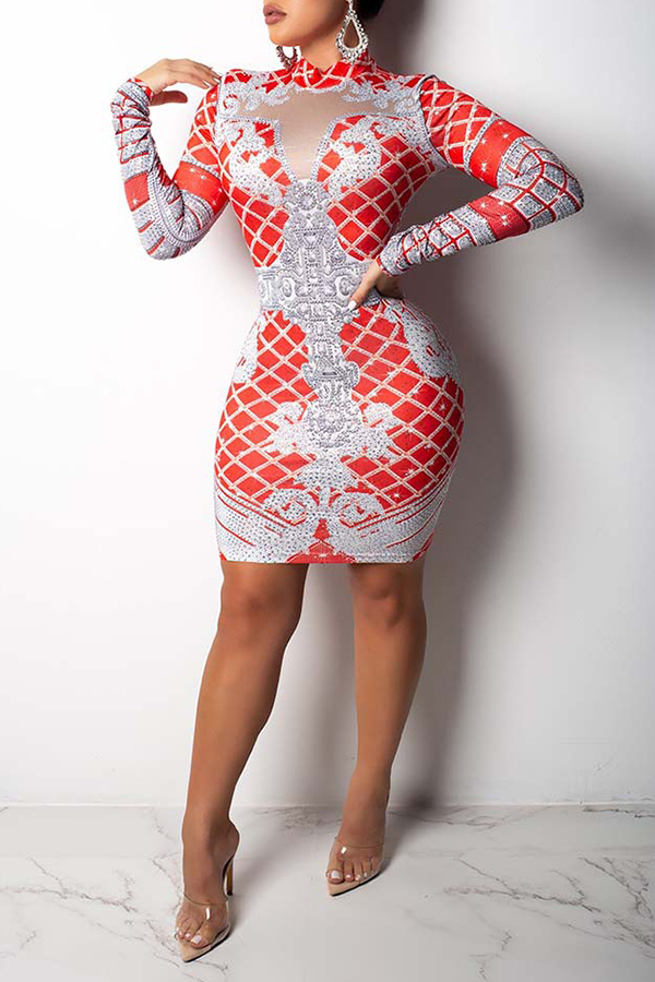 

Lovely Casual Printed Skinny Red Mini Dress