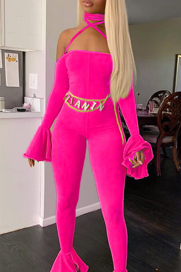 

Lovely Sexy Backless Rose Red One-piece Jumpsuit(Without Accessory)
