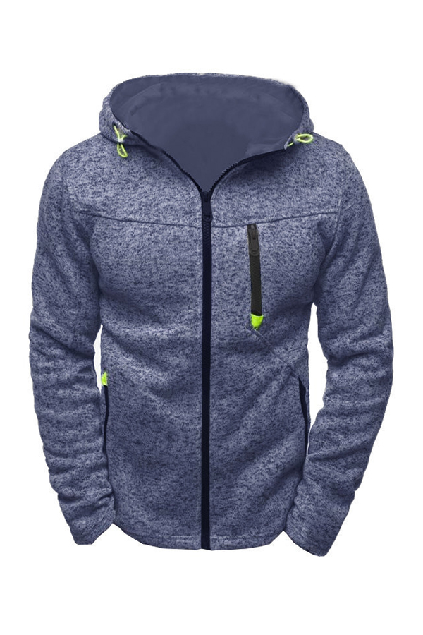 Cheap Hoodies Lovely Casual Hooded Collar Zipper Design Blue Hoodie