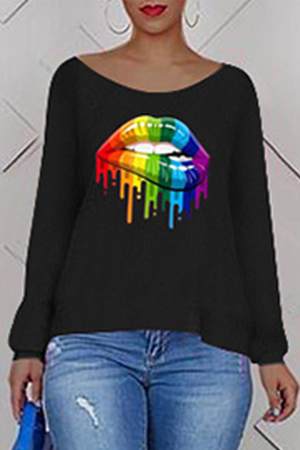 

Lovely Casual Cross-over Design Printe Black Sweatshirt Hoodie