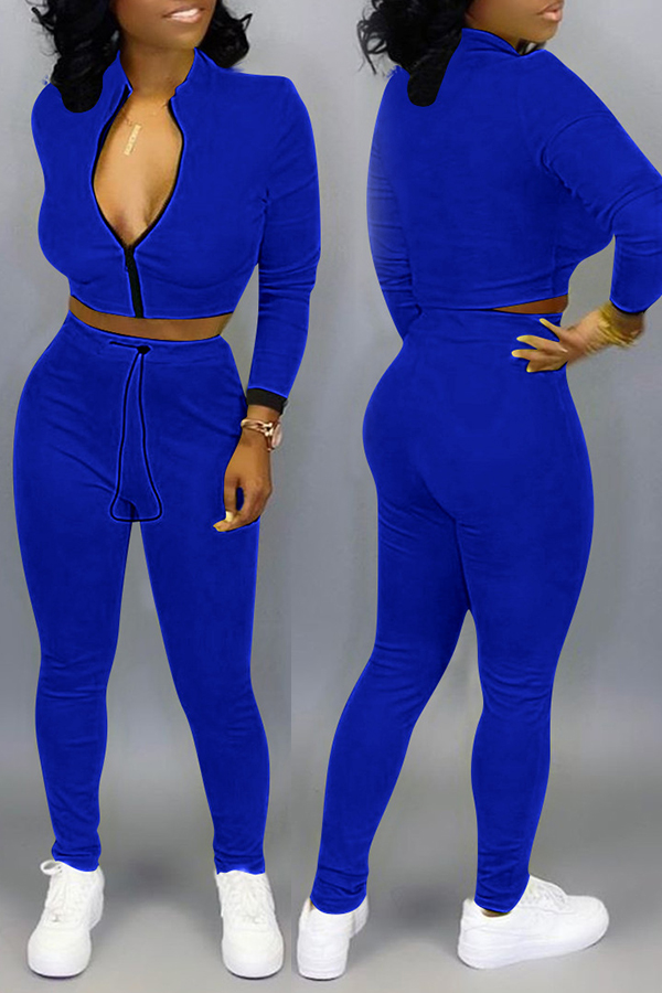 

Lovely Casual Basic Blue Two-piece Pants Set