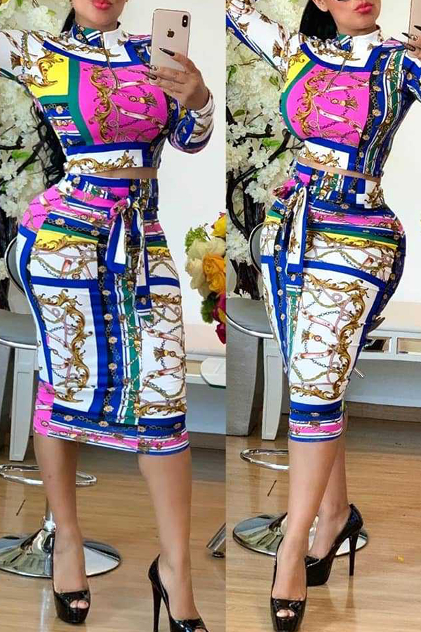 

Lovely Casual Printed White Two-piece Skirt Set