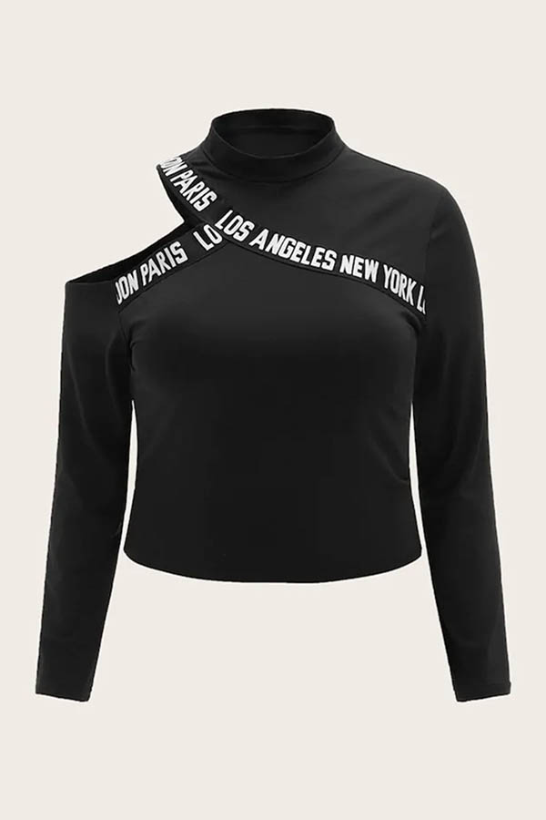 

Lovely Casual Letter Printed Black Plus Size T-shirt