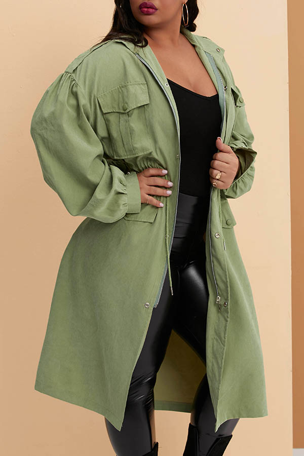 Cheap Plus Size Trench Coats Lovely Casual Basic Green Plus Size Trenc