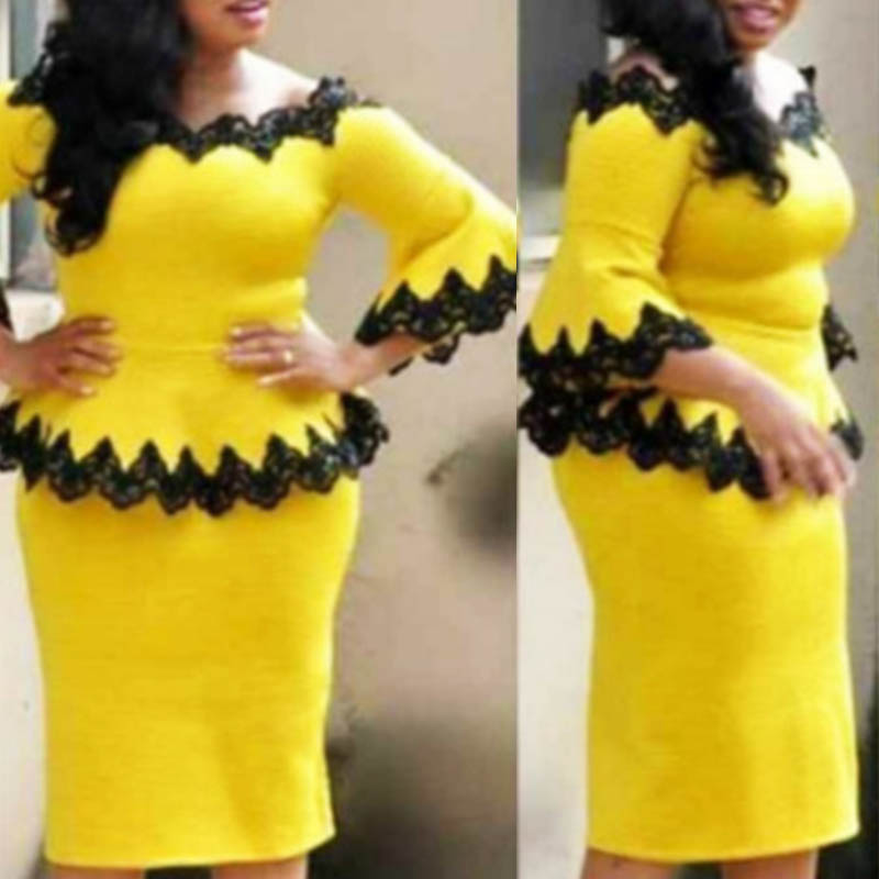 

Lovely Trendy Flounce Design Yellow Plus Size Two-piece Skirt Set