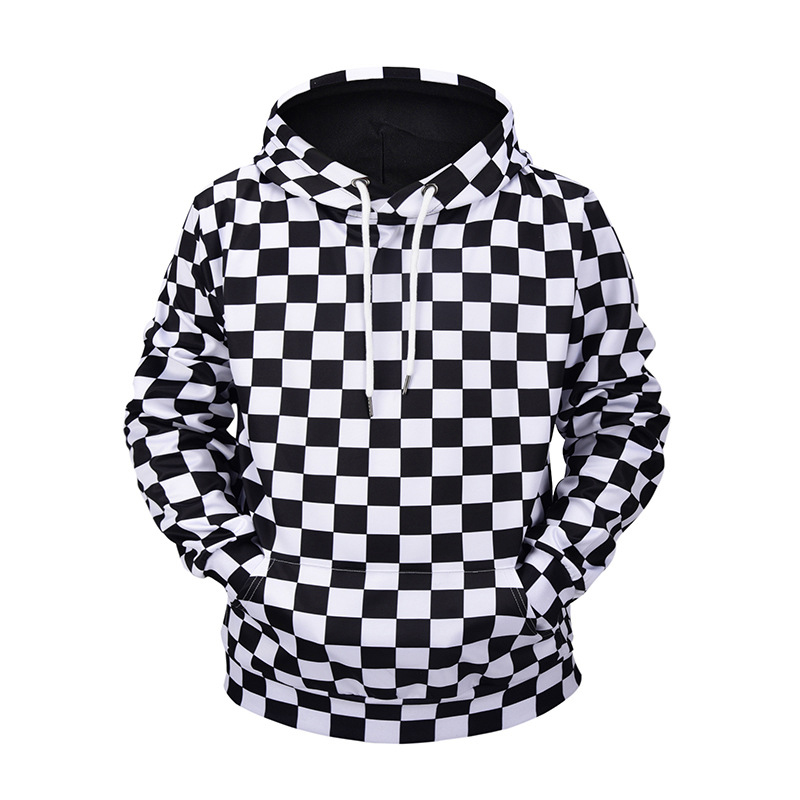

Lovely Casual Plaid Printed Hoodie, Black & white tartan