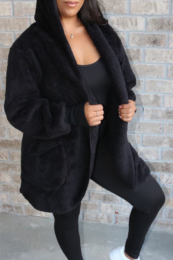 Cheap Coat&Jacket Lovely Casual Pocket Patched Black Coat