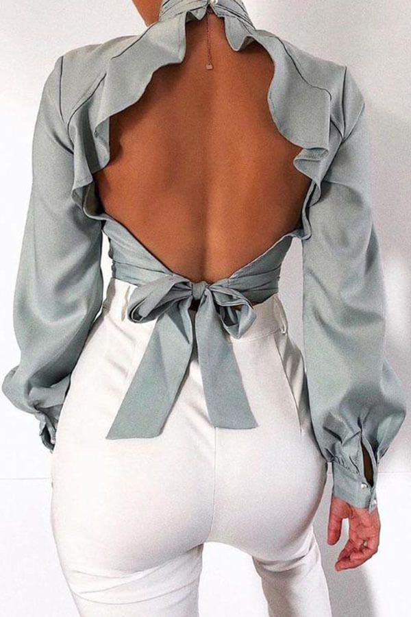 Cheap Blouses&Shirts Lovely Sweet Backless Grey Blouse