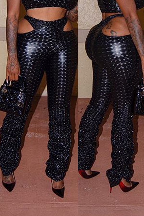

Lovely Casual Hollow-out Black Pants