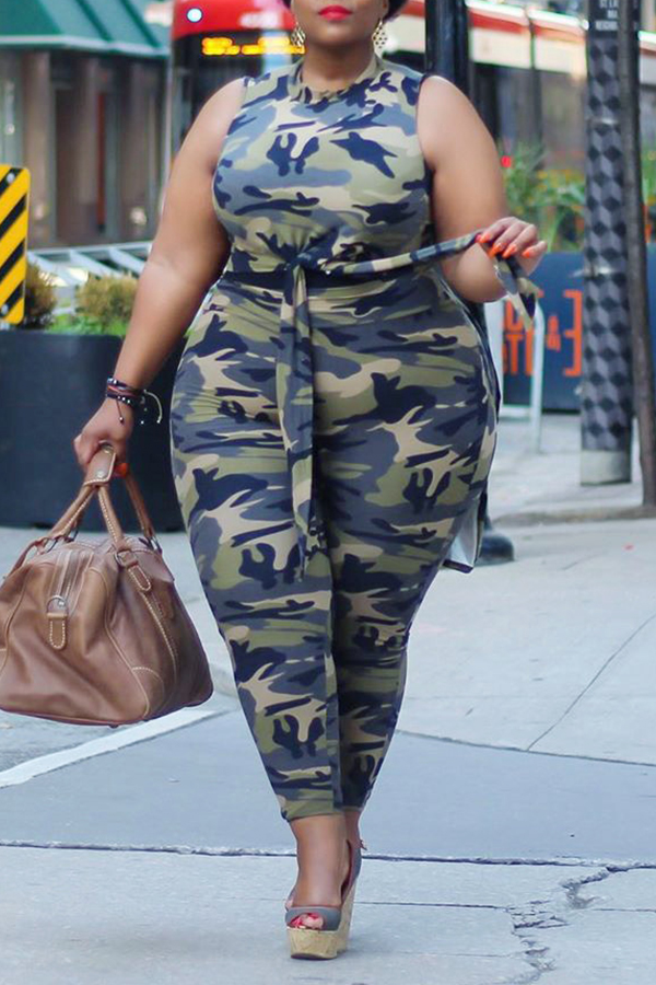 

Lovely Casual Camouflage Printed Plus Two-piece Pants Set, Camo