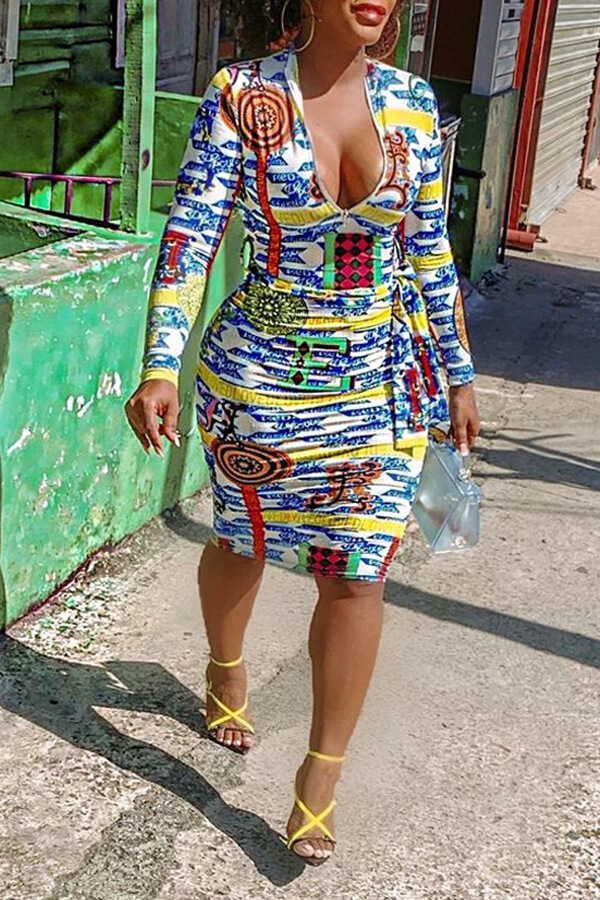 

Lovely Casual Printed Skinny Multicolor Knee Length Dress, Multi
