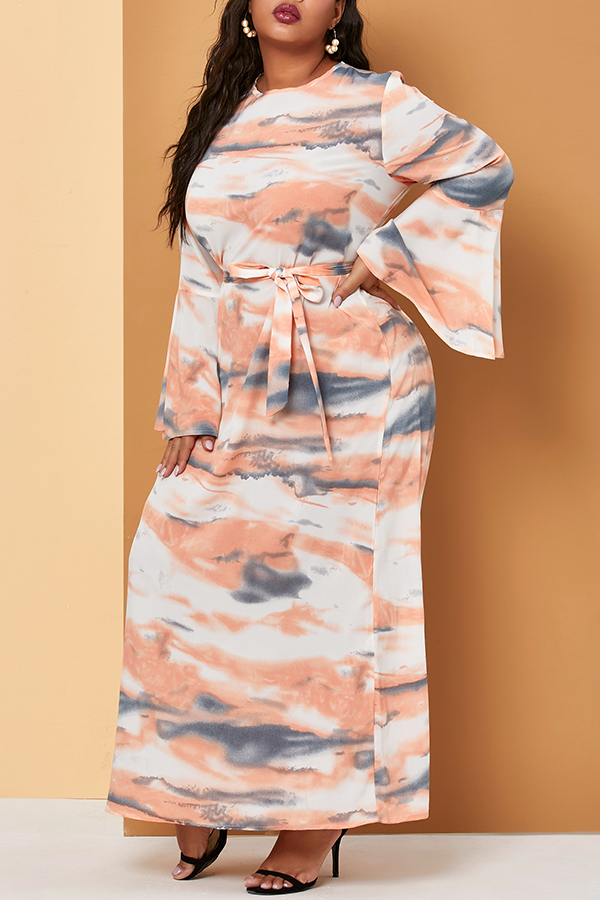 

Lovely Trendy Flounce Pink Ankle Length Plus Size Dress