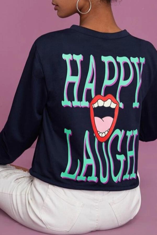 

Lovely Casual O Neck Dark Blue Sweatshirt Hoodie