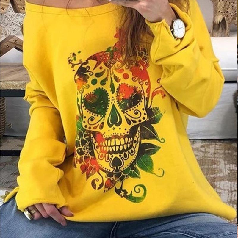 

Lovely Casual Skull Printed Yellow Sweatshirt Hoodie