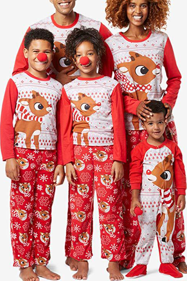 

Lovely Casual O Neck Printed Red Mother Two-pieces Pants Set
