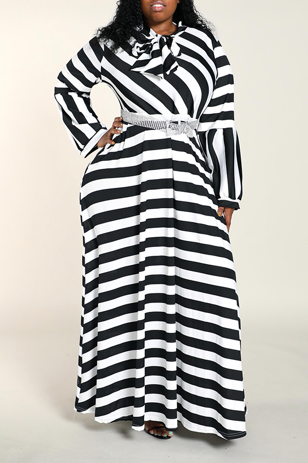 

Lovely Casual Striped Black Floor Length Plus Size Dress