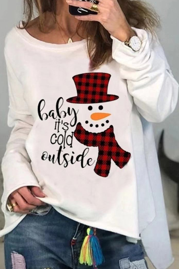 

Lovely Christmas Day O Neck White Blouse