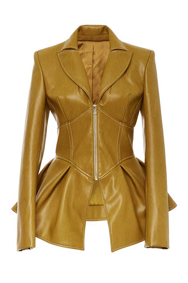 Lovely Casual Flounce Yellow Coat