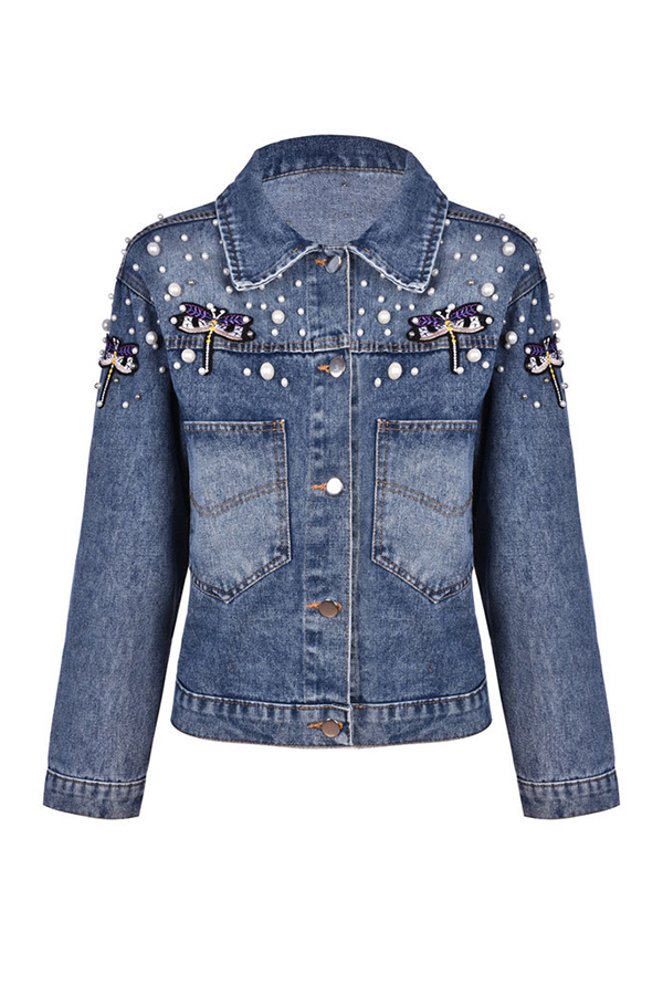Lovely Casual Basic Blue Coat