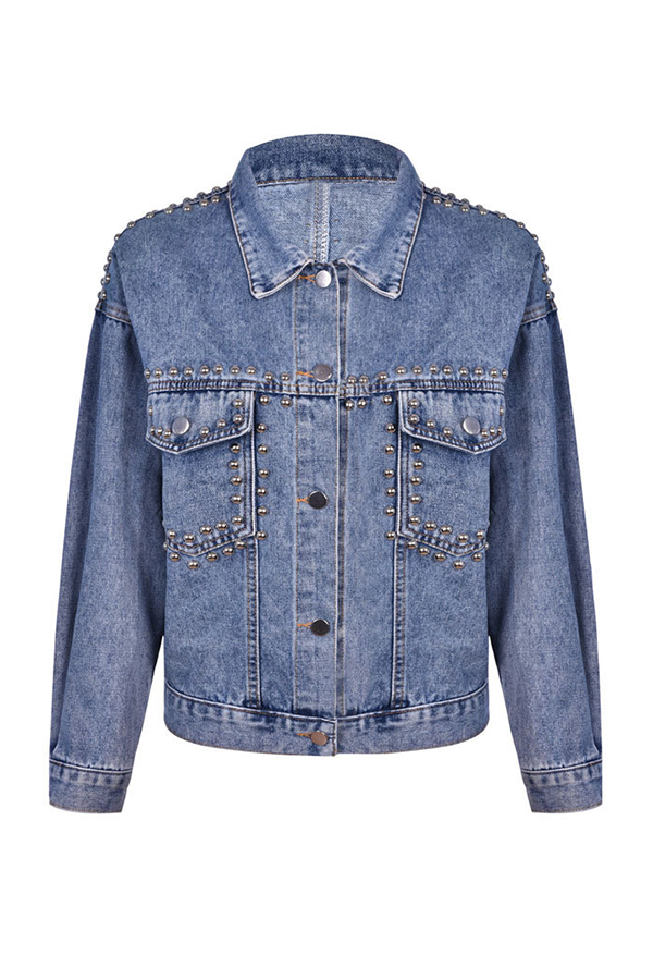 

Lovely Casual Basic Buttons Blue Coat