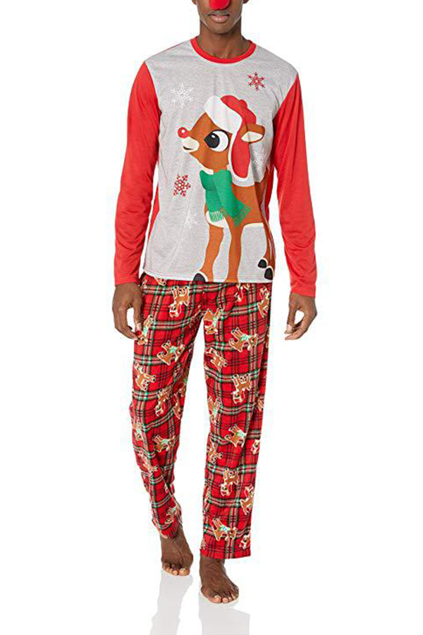 

Lovely Family Printed Red Father Two-piece Pants Set