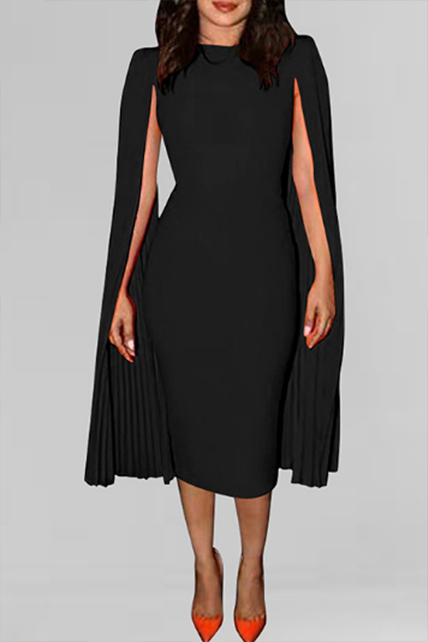 

Lovely Trendy Cloak Design Black Knee Length Dress
