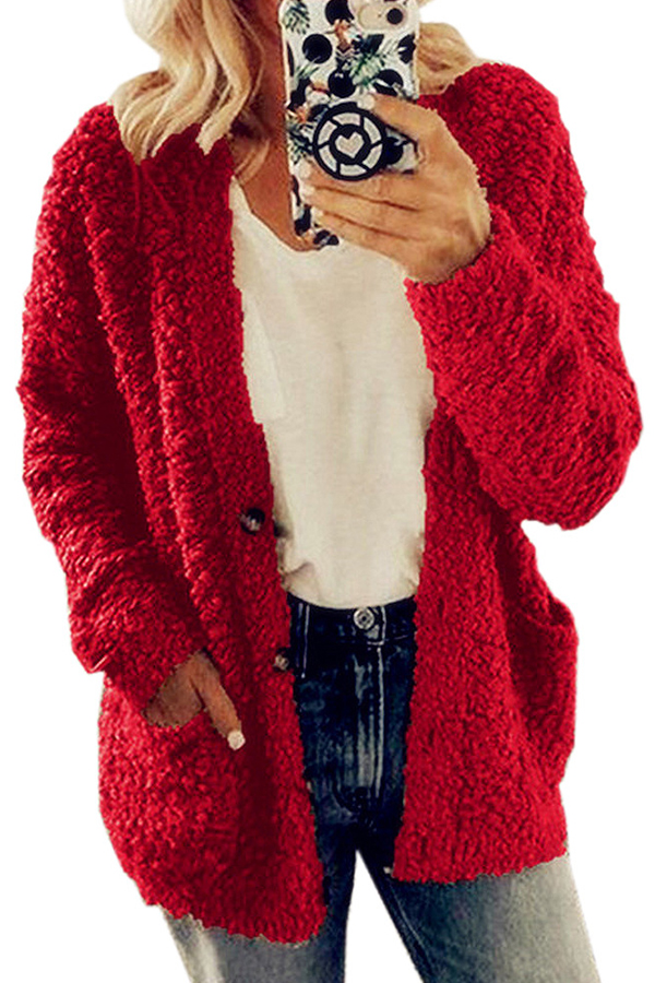 Lovely Casual Basic Red Teddy Coat