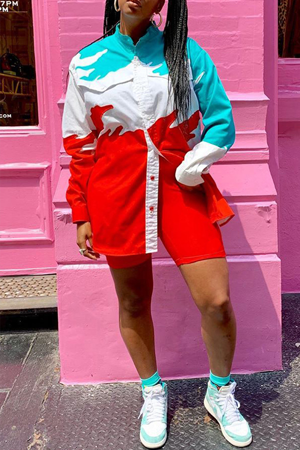 

Lovely Trendy Color-lump Patchwork Multicolor Coat, Multi