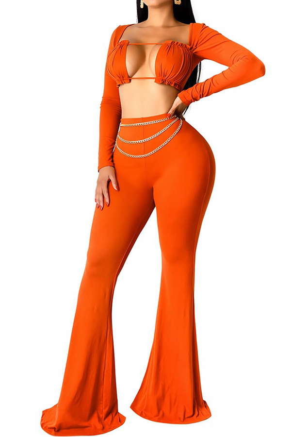 

Lovely Sexy Hollow-out Jacinth Two-piece Pants Set