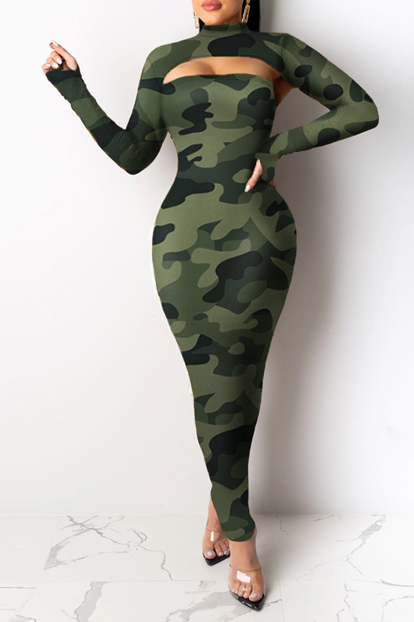 

Lovely Party Leopard Printed Green Ankle Length Dress
