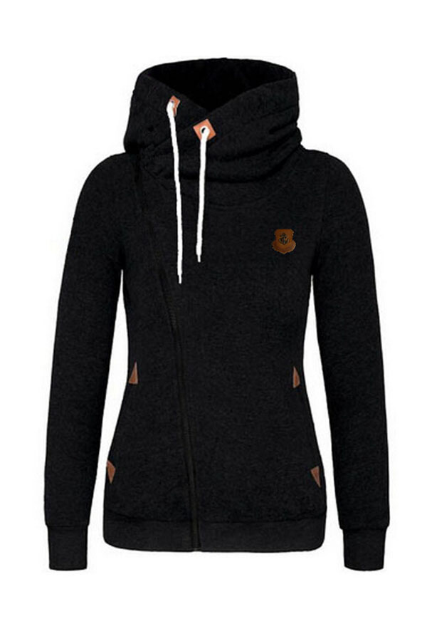 

Lovely Leisure Hooded Collar Zipper Design Black Hoodie